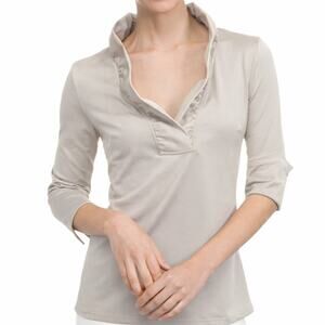 Gretchen Scott Jersey Ruffle Neck Blouse Top In Solid Cream Size Small